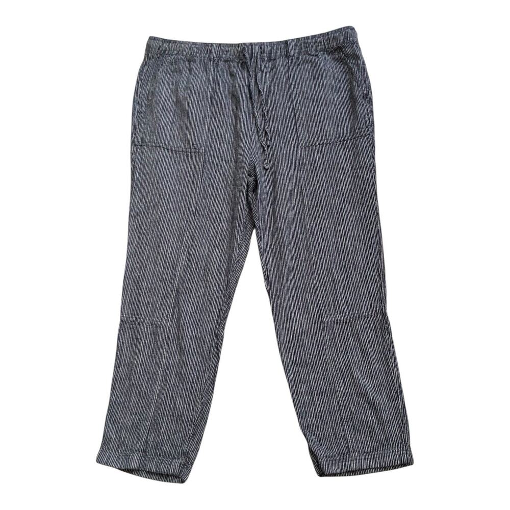 Time and Tru Pants Womens XXL 20 Navy Striped Linen Rayon Pull On Drawstring